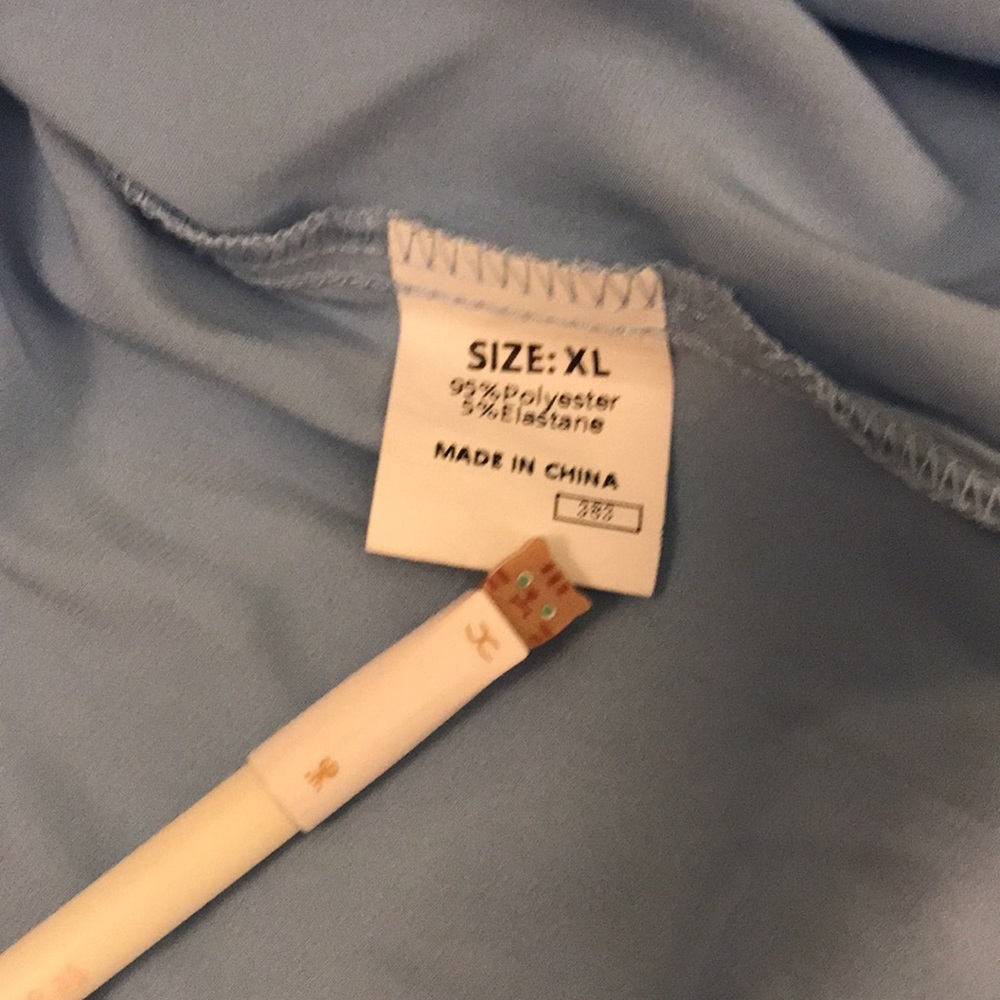 NWOT~ Puff Sleeve Baby Blue Satin Button-Up Blouse - Picture 7 of 7